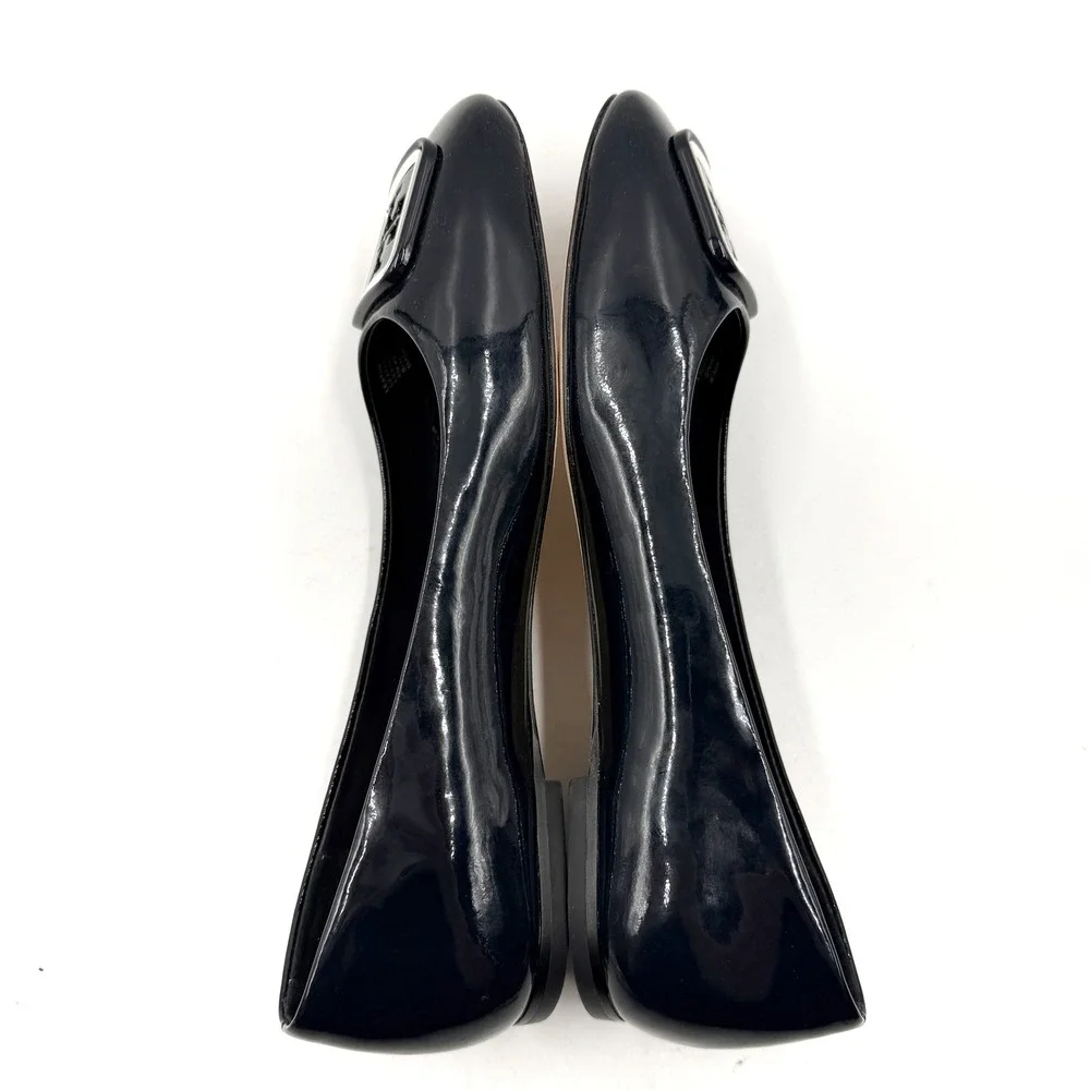 Tory Burch Georgia Ballet Flats Patent Leather Square Toe Logo Black Womens Sz 8